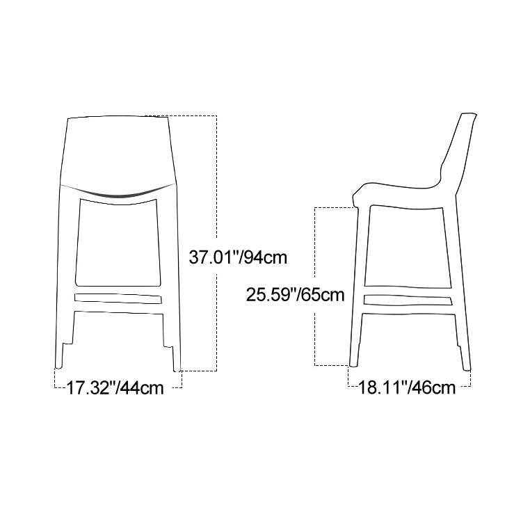 Contemporary Scandinavian Square Plastic Bar Stool Low Back Footrest For Dining Room