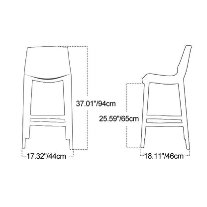 Contemporary Scandinavian Square Plastic Bar Stool Low Back Footrest For Dining Room