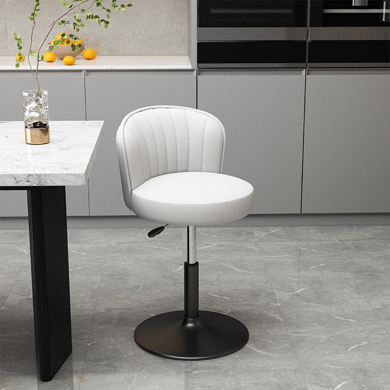 Contemporary Luxury Round PU Leather Upholstered Liftable Swivel Bar Stool Low Back For Dining Room
