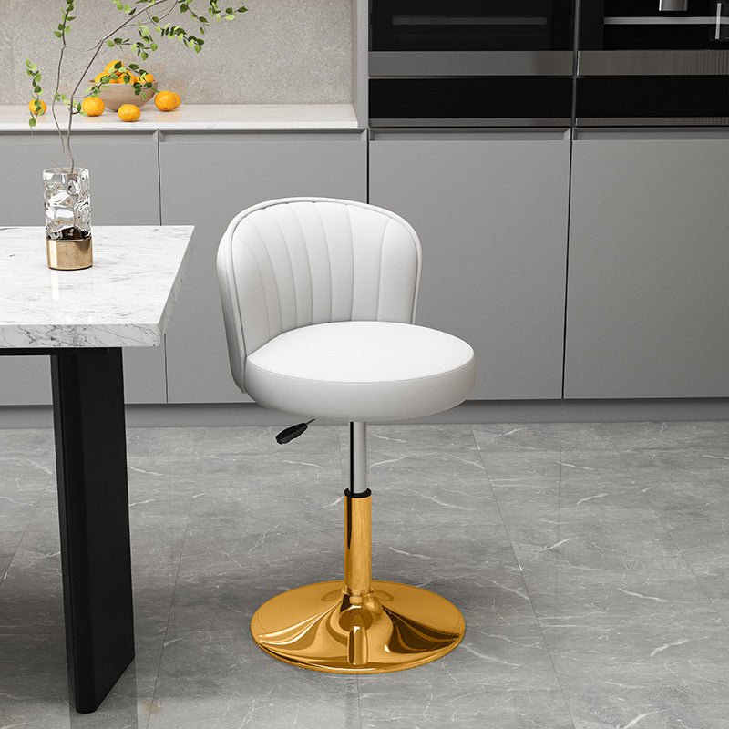 Contemporary Luxury Round PU Leather Upholstered Liftable Swivel Bar Stool Low Back For Dining Room