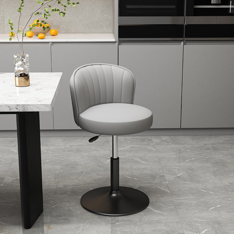 Contemporary Luxury Round PU Leather Upholstered Liftable Swivel Bar Stool Low Back For Dining Room