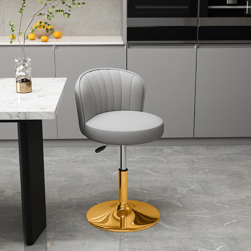 Contemporary Luxury Round PU Leather Upholstered Liftable Swivel Bar Stool Low Back For Dining Room