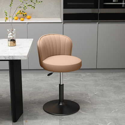 Contemporary Luxury Round PU Leather Upholstered Liftable Swivel Bar Stool Low Back For Dining Room