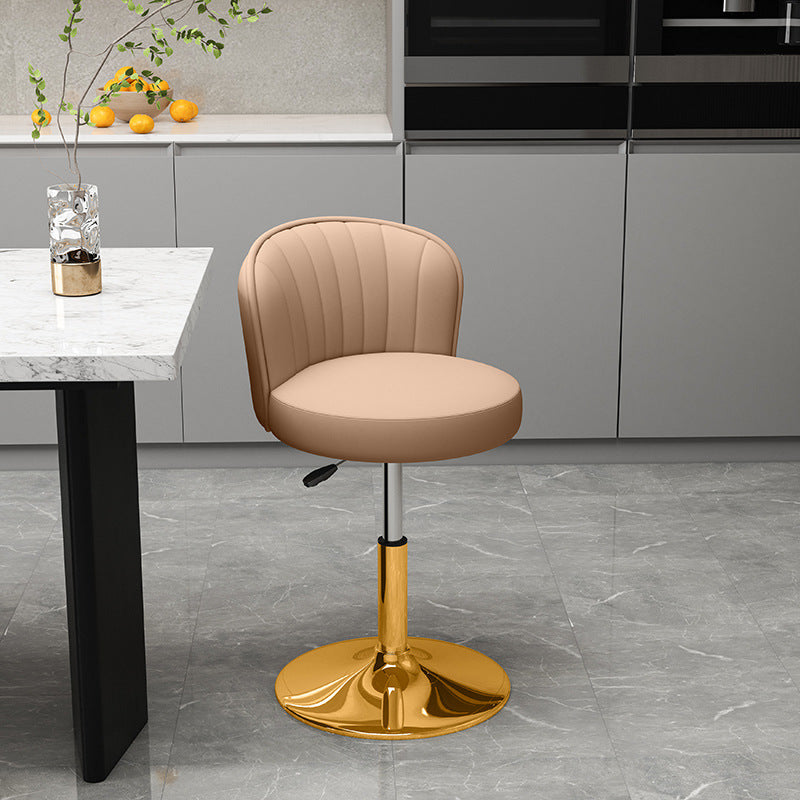 Contemporary Luxury Round PU Leather Upholstered Liftable Swivel Bar Stool Low Back For Dining Room
