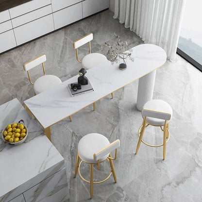 Contemporary Nordic Round PU Leather Microfiber Leather Genuine Leather Better Material Genuine Leather Upholstered Iron Bar Stool Backrest Footrest For Dining Room