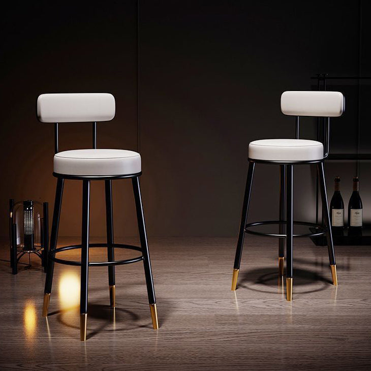 Contemporary Nordic Round PU Leather Microfiber Leather Genuine Leather Better Material Genuine Leather Upholstered Iron Bar Stool Backrest Footrest For Dining Room