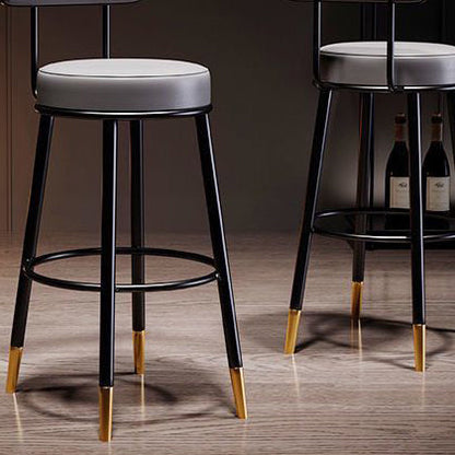 Contemporary Nordic Round PU Leather Microfiber Leather Genuine Leather Better Material Genuine Leather Upholstered Iron Bar Stool Backrest Footrest For Dining Room