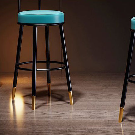 Contemporary Nordic Round PU Leather Microfiber Leather Genuine Leather Better Material Genuine Leather Upholstered Iron Bar Stool Backrest Footrest For Dining Room