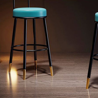 Contemporary Nordic Round PU Leather Microfiber Leather Genuine Leather Better Material Genuine Leather Upholstered Iron Bar Stool Backrest Footrest For Dining Room