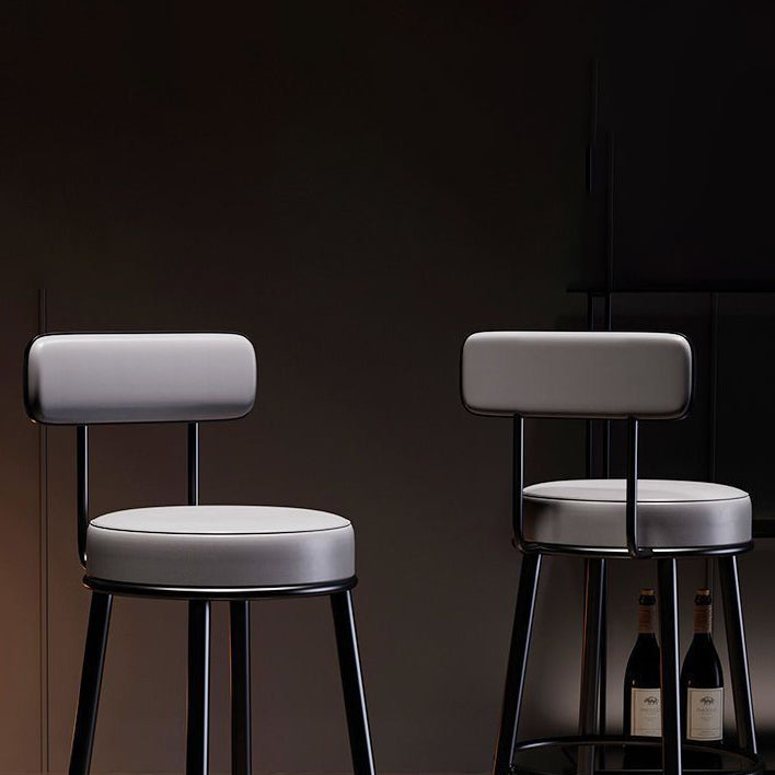 Contemporary Nordic Round PU Leather Microfiber Leather Genuine Leather Better Material Genuine Leather Upholstered Iron Bar Stool Backrest Footrest For Dining Room