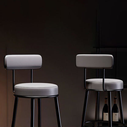Contemporary Nordic Round PU Leather Microfiber Leather Genuine Leather Better Material Genuine Leather Upholstered Iron Bar Stool Backrest Footrest For Dining Room