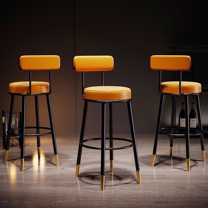 Contemporary Nordic Round PU Leather Microfiber Leather Genuine Leather Better Material Genuine Leather Upholstered Iron Bar Stool Backrest Footrest For Dining Room