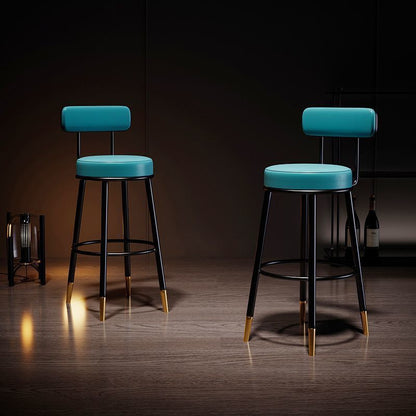 Contemporary Nordic Round PU Leather Microfiber Leather Genuine Leather Better Material Genuine Leather Upholstered Iron Bar Stool Backrest Footrest For Dining Room