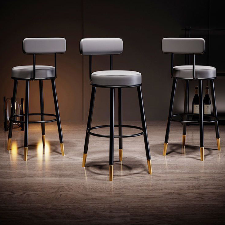 Contemporary Nordic Round PU Leather Microfiber Leather Genuine Leather Better Material Genuine Leather Upholstered Iron Bar Stool Backrest Footrest For Dining Room