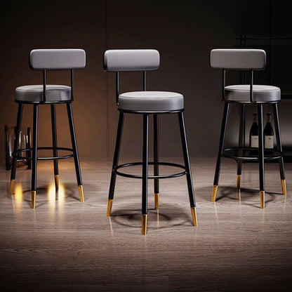 Contemporary Nordic Round PU Leather Microfiber Leather Genuine Leather Better Material Genuine Leather Upholstered Iron Bar Stool Backrest Footrest For Dining Room