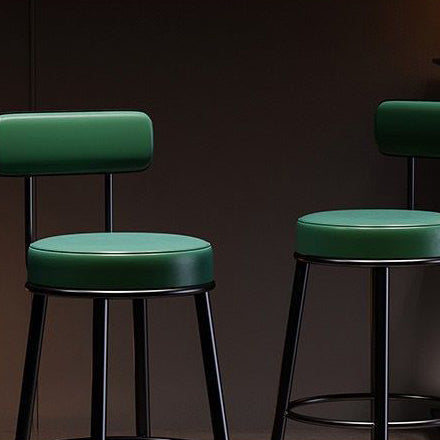 Contemporary Nordic Round PU Leather Microfiber Leather Genuine Leather Better Material Genuine Leather Upholstered Iron Bar Stool Backrest Footrest For Dining Room