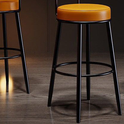 Contemporary Nordic Round PU Leather Microfiber Leather Genuine Leather Better Material Genuine Leather Upholstered Iron Bar Stool Backrest Footrest For Dining Room