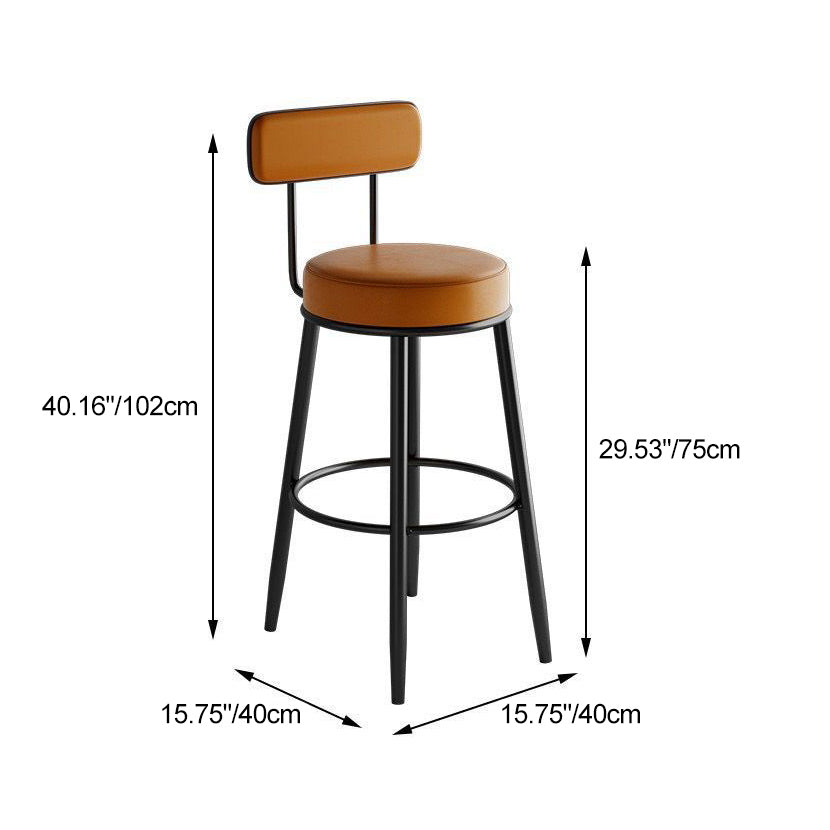 Contemporary Nordic Round PU Leather Microfiber Leather Genuine Leather Better Material Genuine Leather Upholstered Iron Bar Stool Backrest Footrest For Dining Room