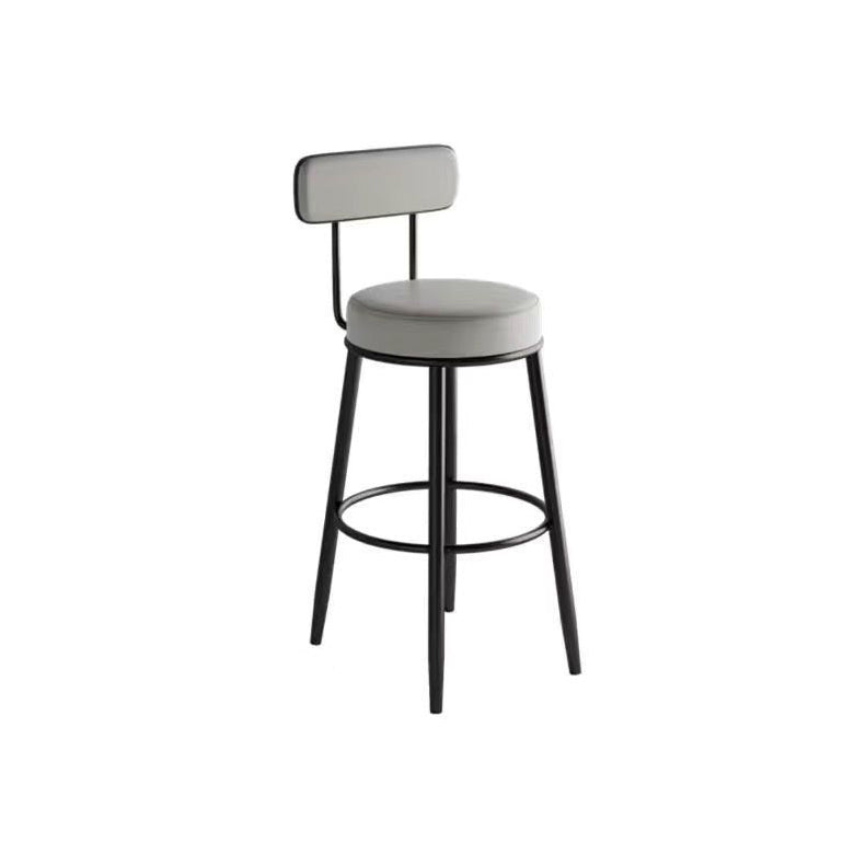 Contemporary Nordic Round PU Leather Microfiber Leather Genuine Leather Better Material Genuine Leather Upholstered Iron Bar Stool Backrest Footrest For Dining Room