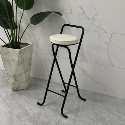 Contemporary Industrial Round PU Leather Iron Tube Foldable Bar Stool Low Back Footrest For Dining Room