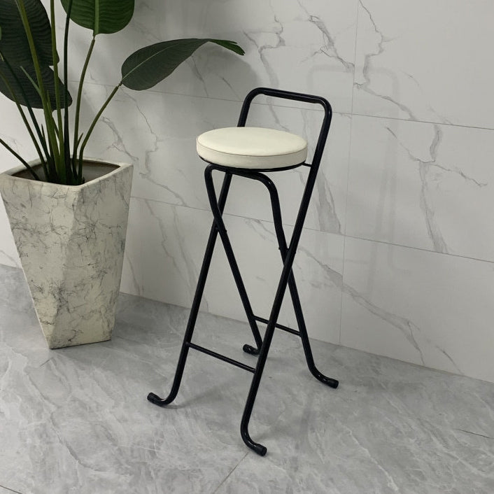 Contemporary Industrial Round PU Leather Iron Tube Foldable Bar Stool Low Back Footrest For Dining Room