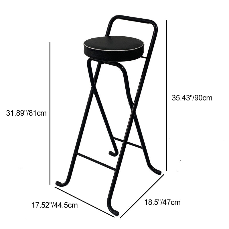 Contemporary Industrial Round PU Leather Iron Tube Foldable Bar Stool Low Back Footrest For Dining Room