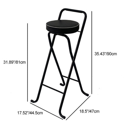 Contemporary Industrial Round PU Leather Iron Tube Foldable Bar Stool Low Back Footrest For Dining Room