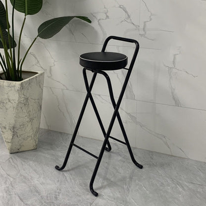 Contemporary Industrial Round PU Leather Iron Tube Foldable Bar Stool Low Back Footrest For Dining Room