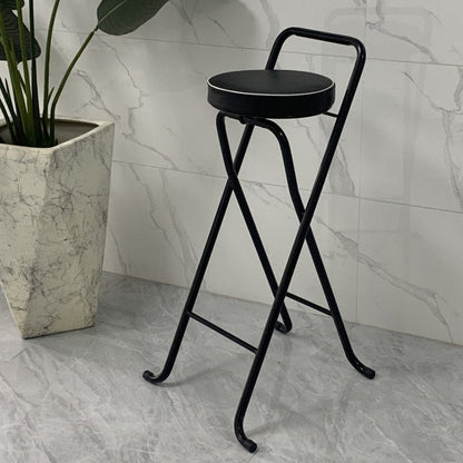 Contemporary Industrial Round PU Leather Iron Tube Foldable Bar Stool Low Back Footrest For Dining Room