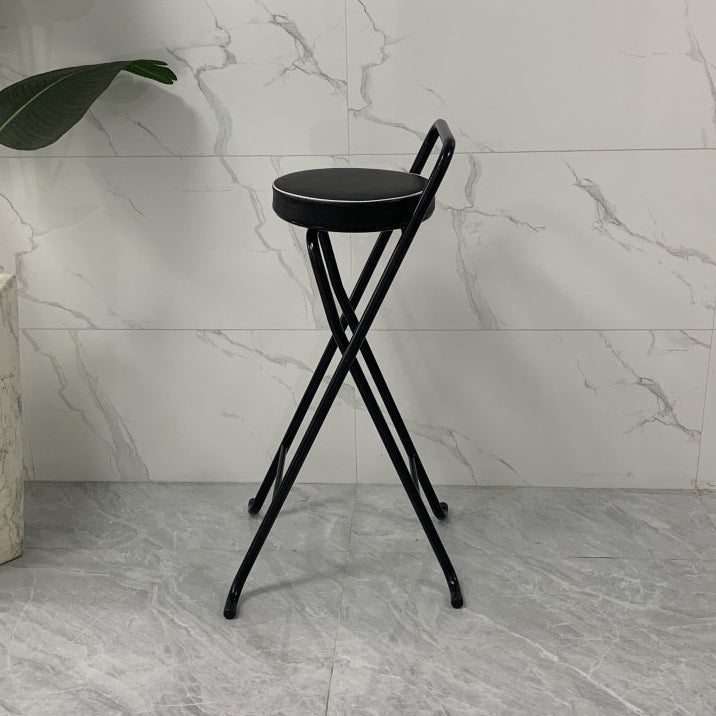 Contemporary Industrial Round PU Leather Iron Tube Foldable Bar Stool Low Back Footrest For Dining Room