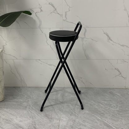 Contemporary Industrial Round PU Leather Iron Tube Foldable Bar Stool Low Back Footrest For Dining Room