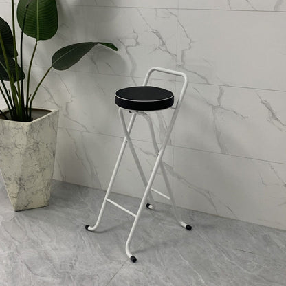 Contemporary Industrial Round PU Leather Iron Tube Foldable Bar Stool Low Back Footrest For Dining Room