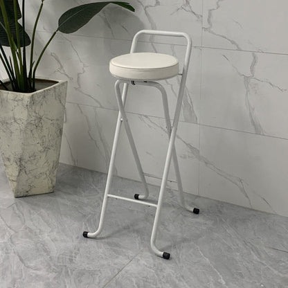 Contemporary Industrial Round PU Leather Iron Tube Foldable Bar Stool Low Back Footrest For Dining Room