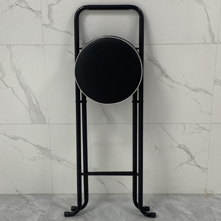 Contemporary Industrial Round PU Leather Iron Tube Foldable Bar Stool Low Back Footrest For Dining Room