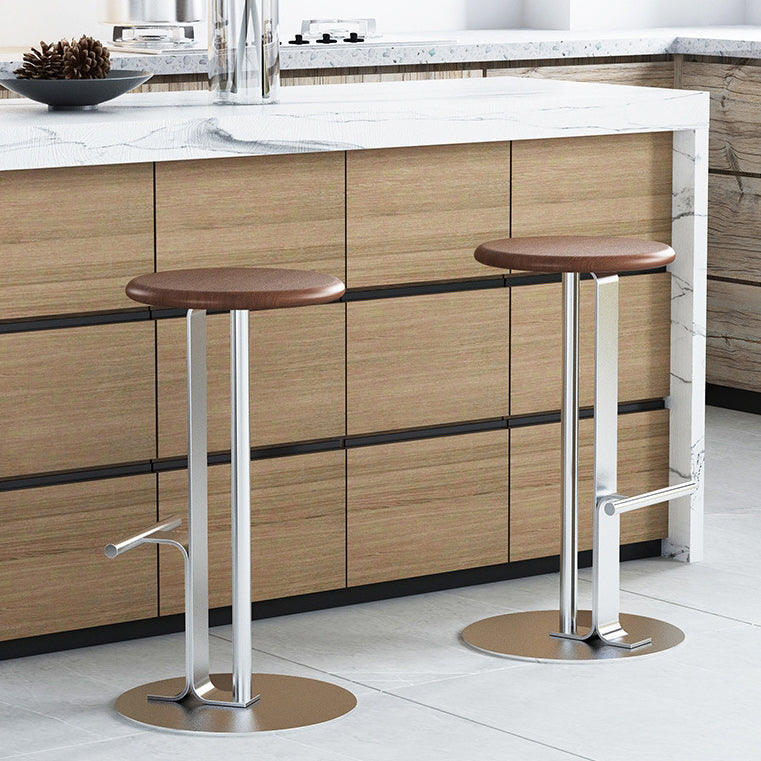 Traditional Colonial Round Solid Wood Metal Bar Stool Backless Footrest For Dining Room