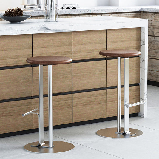 Traditional Colonial Round Solid Wood Metal Bar Stool Backless Footrest For Dining Room