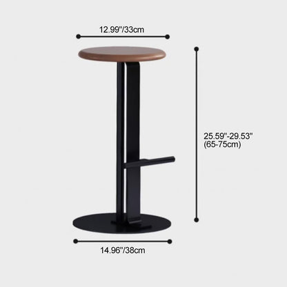 Traditional Colonial Round Solid Wood Metal Bar Stool Backless Footrest For Dining Room