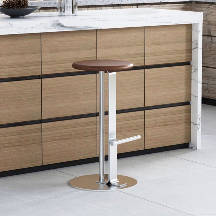 Traditional Colonial Round Solid Wood Metal Bar Stool Backless Footrest For Dining Room