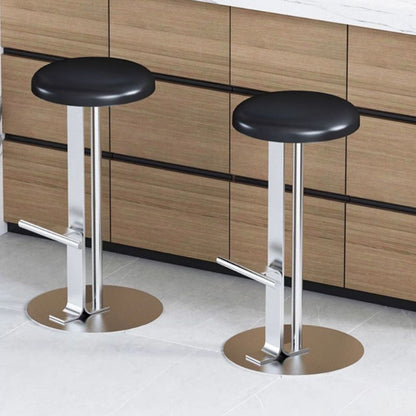 Traditional Colonial Round Solid Wood Metal Bar Stool Backless Footrest For Dining Room