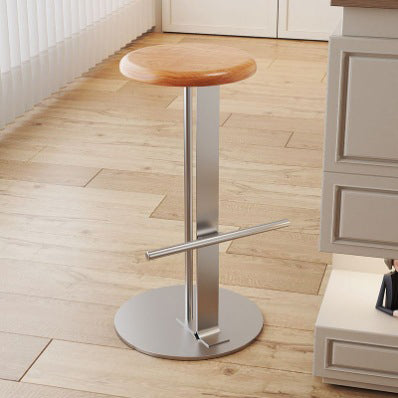 Traditional Colonial Round Solid Wood Metal Bar Stool Backless Footrest For Dining Room