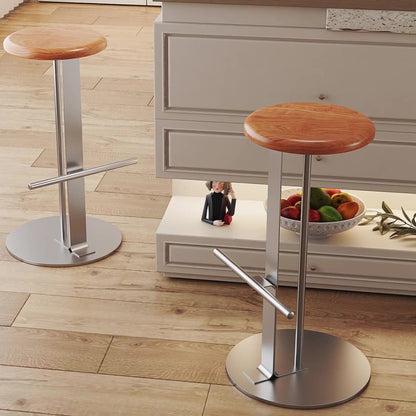 Traditional Colonial Round Solid Wood Metal Bar Stool Backless Footrest For Dining Room