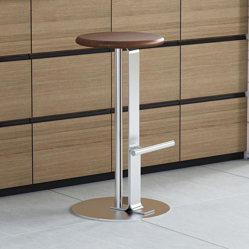 Traditional Colonial Round Solid Wood Metal Bar Stool Backless Footrest For Dining Room