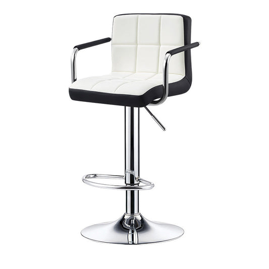 Contemporary Simplicity Square PU Leather Upholstered Liftable Swivel Bar Stool Backless Armrest For Dining Room
