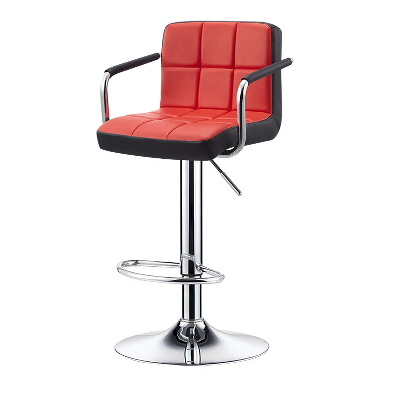 Contemporary Simplicity Square PU Leather Upholstered Liftable Swivel Bar Stool Backless Armrest For Dining Room