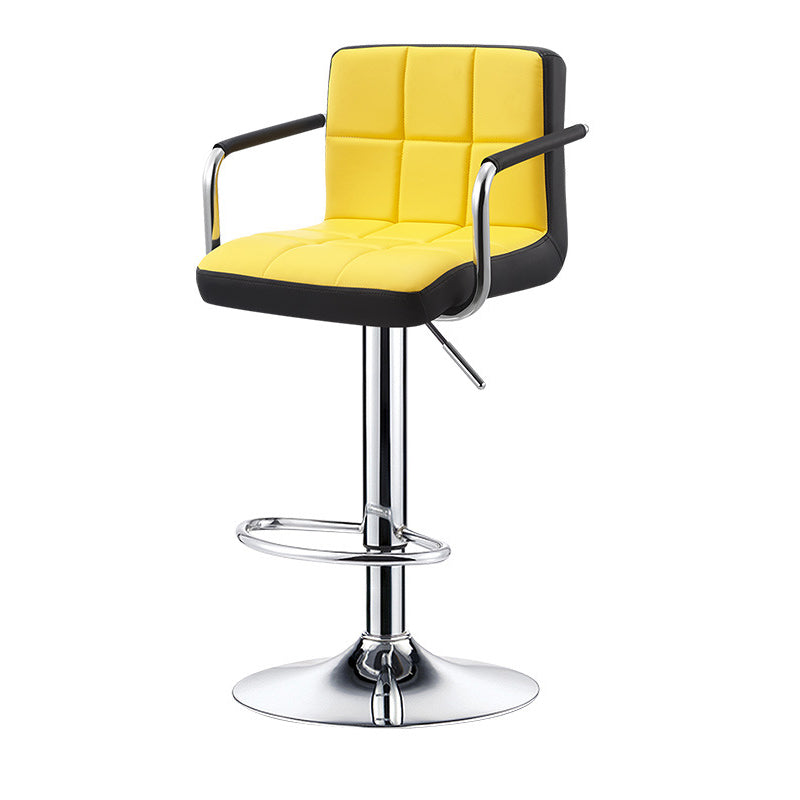 Contemporary Simplicity Square PU Leather Upholstered Liftable Swivel Bar Stool Backless Armrest For Dining Room