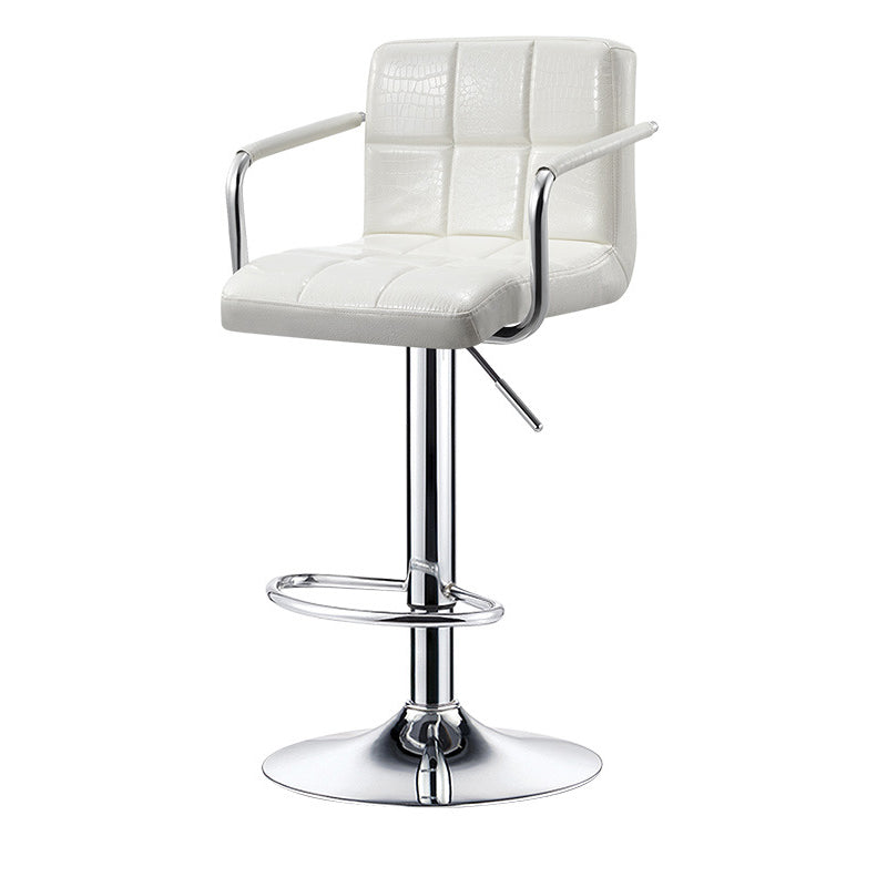 Contemporary Simplicity Square PU Leather Upholstered Liftable Swivel Bar Stool Backless Armrest For Dining Room