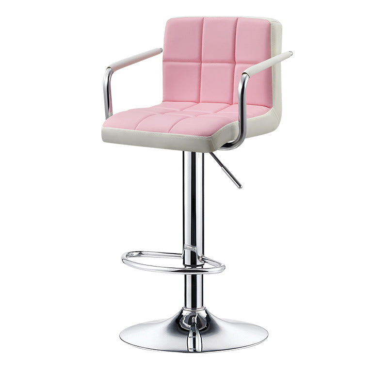 Contemporary Simplicity Square PU Leather Upholstered Liftable Swivel Bar Stool Backless Armrest For Dining Room