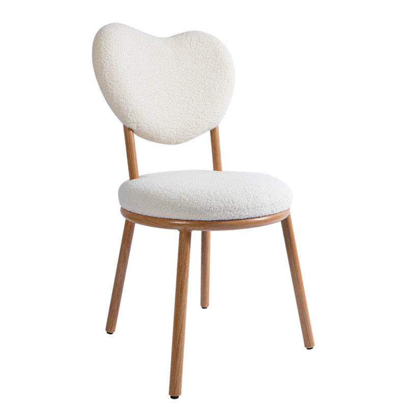 Modern Shabby Chic Round Lamb Fleece Carbon Steel Frame Vanity Stool Heart-Shaped Backrest For Bedroom