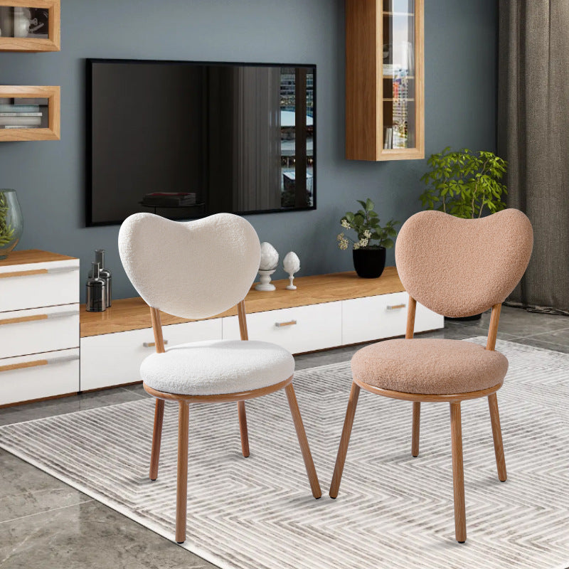Modern Shabby Chic Round Lamb Fleece Carbon Steel Frame Vanity Stool Heart-Shaped Backrest For Bedroom