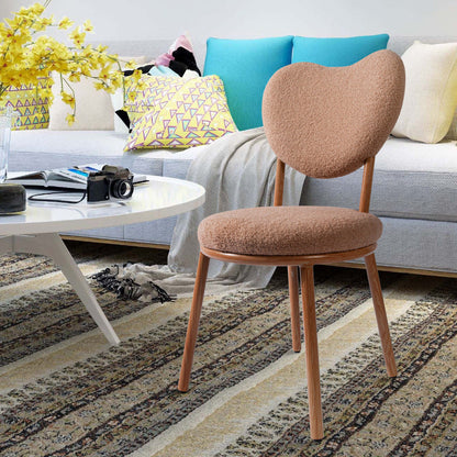 Modern Shabby Chic Round Lamb Fleece Carbon Steel Frame Vanity Stool Heart-Shaped Backrest For Bedroom